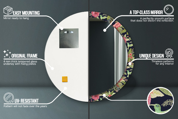 Kerek tükör díszítéssel Hibiszkusz virágok