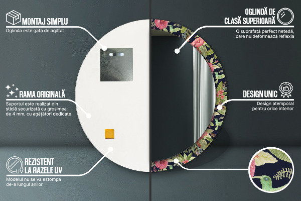 Kerek tükör díszítéssel Hibiszkusz virágok