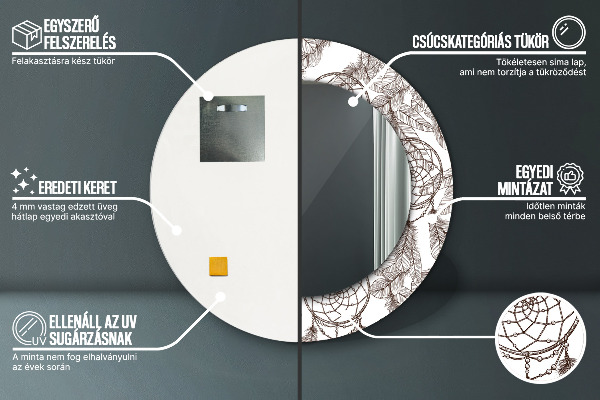 Kerek tükör nyomtatott kerettel Álomfogó tollak