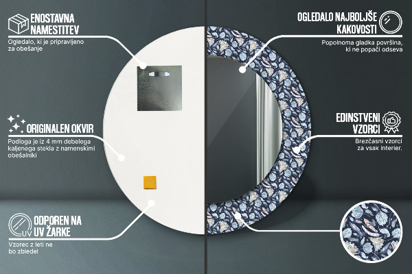 Kerek díszes tükör Boho minta