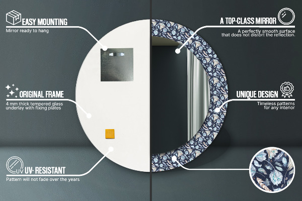 Kerek díszes tükör Boho minta