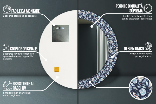 Kerek díszes tükör Boho minta