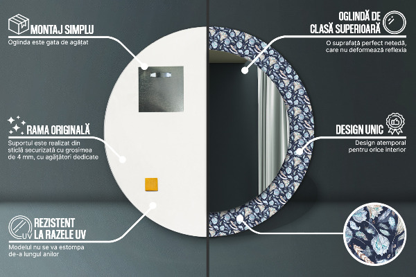 Kerek díszes tükör Boho minta