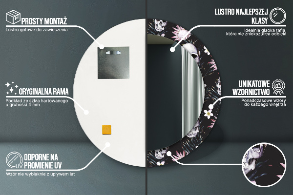 Kerek tükör fali dísz Koponya virágok