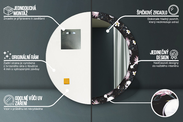 Kerek tükör fali dísz Koponya virágok