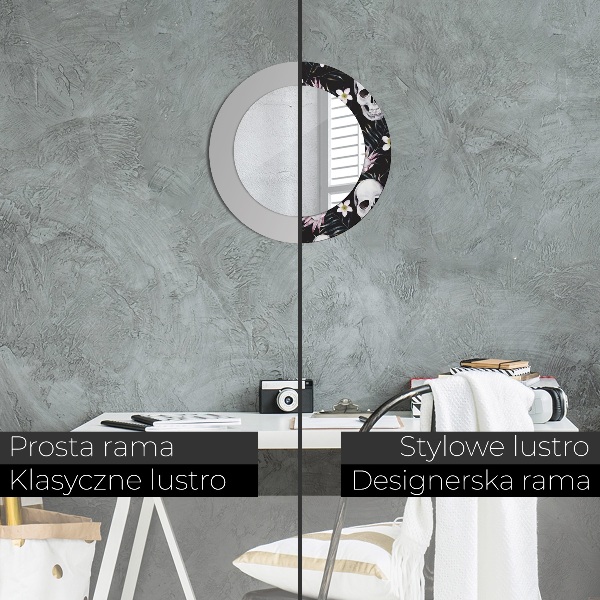 Kerek tükör fali dísz Koponya virágok