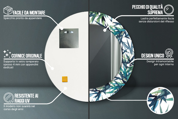 Kerek tükör díszítéssel Kék pálmafák