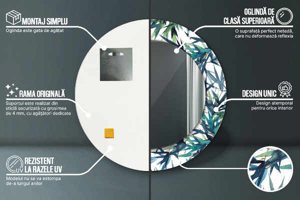 Kerek tükör díszítéssel Kék pálmafák