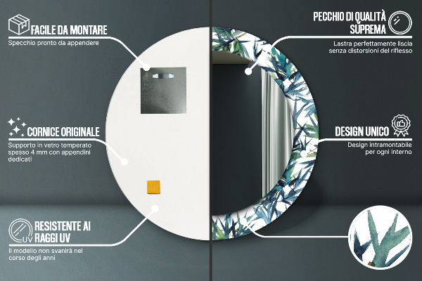 Kerek tükör díszítéssel Kék pálmafák