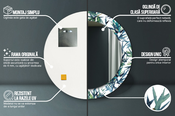 Kerek tükör díszítéssel Kék pálmafák