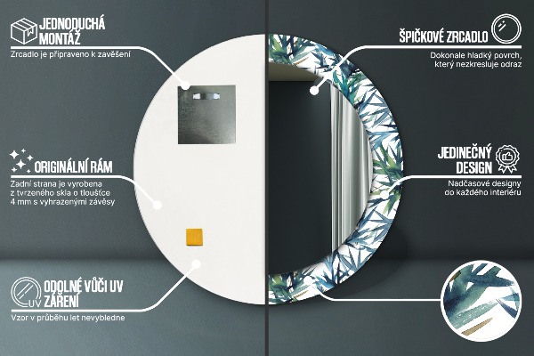 Kerek tükör díszítéssel Kék pálmafák