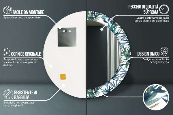 Kerek tükör díszítéssel Kék pálmafák