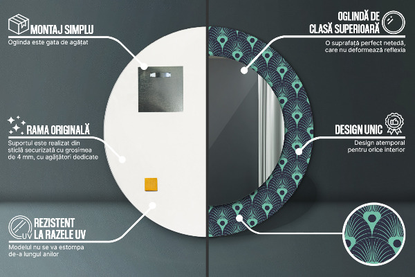 Kerek tükör nyomtatott kerettel Virágos minta