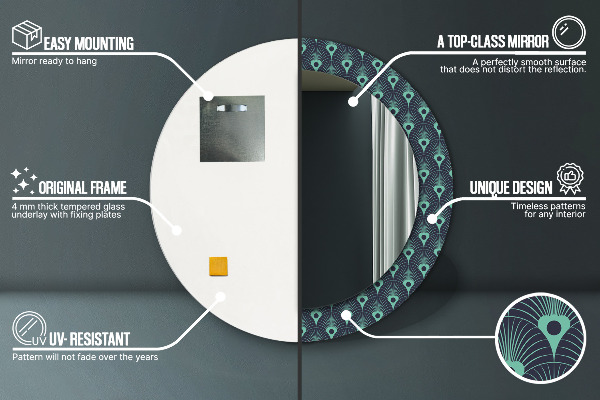 Kerek tükör nyomtatott kerettel Virágos minta