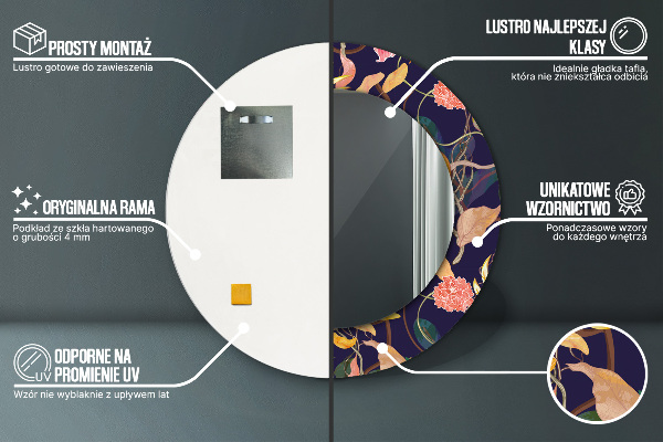 Kerek tükör fali dísz Akvarell növények