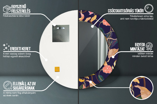 Kerek tükör fali dísz Akvarell növények