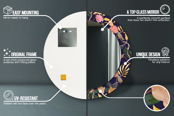 Kerek tükör fali dísz Akvarell növények