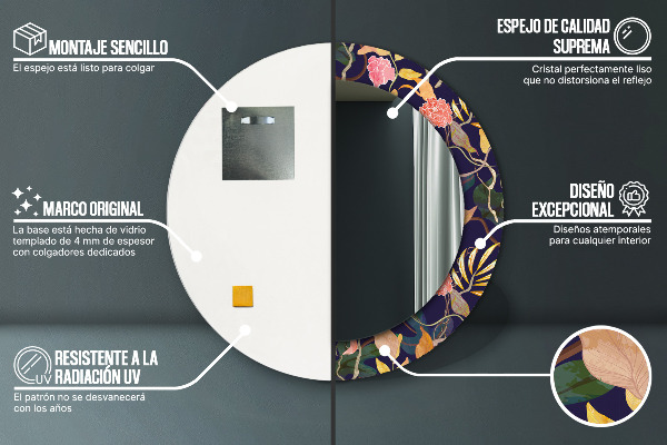 Kerek tükör fali dísz Akvarell növények