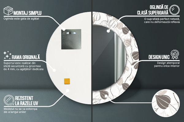 Kerek tükör keret nyomtatással Absztrakt virágos