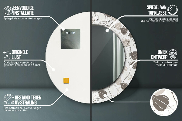 Kerek tükör keret nyomtatással Absztrakt virágos