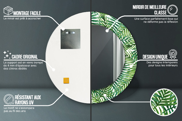 Kerek tükör díszítéssel Trópusi pálmafa