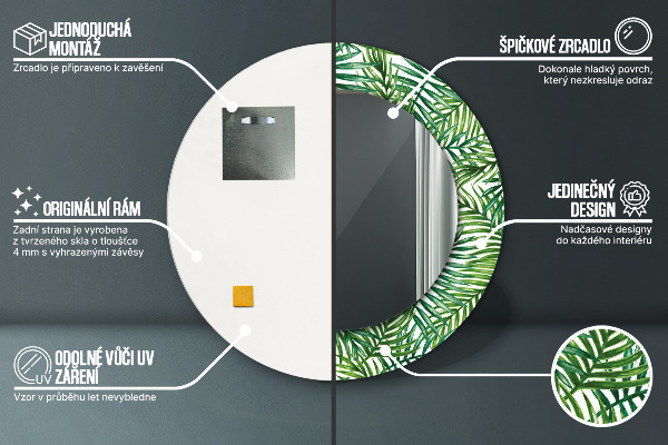 Kerek tükör díszítéssel Trópusi pálmafa