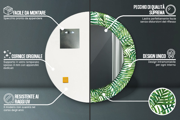 Kerek tükör díszítéssel Trópusi pálmafa