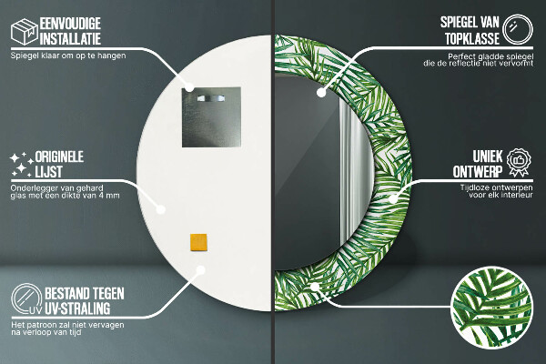 Kerek tükör díszítéssel Trópusi pálmafa