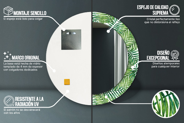 Kerek tükör díszítéssel Trópusi pálmafa