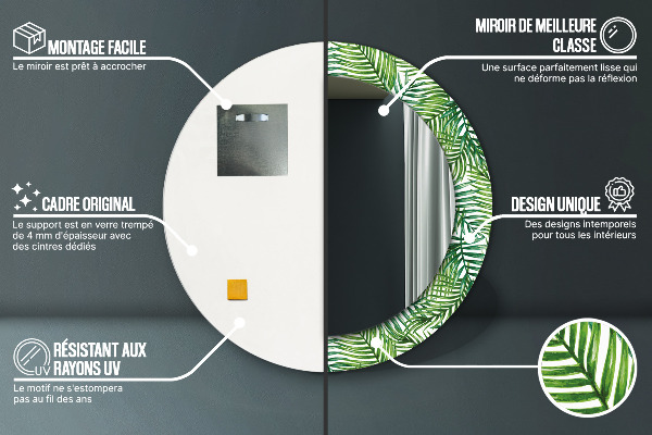 Kerek tükör díszítéssel Trópusi pálmafa