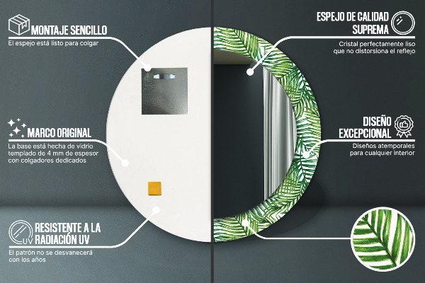 Kerek tükör díszítéssel Trópusi pálmafa