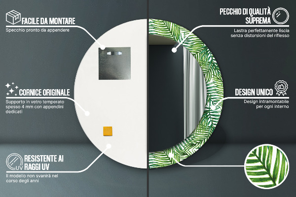 Kerek tükör díszítéssel Trópusi pálmafa