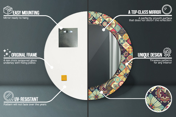 Kerek tükör keret nyomtatással Etnikai virágos