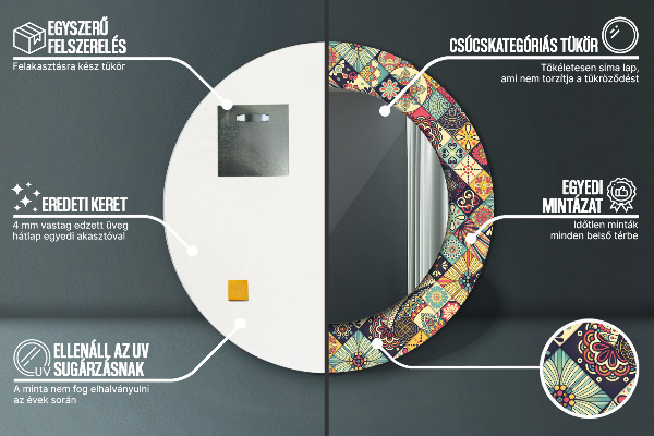 Kerek tükör keret nyomtatással Etnikai virágos