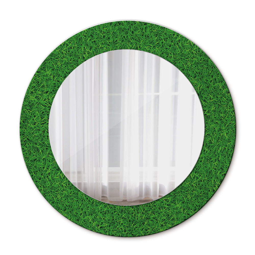 Kerek tükör nyomtatott kerettel zöld fű