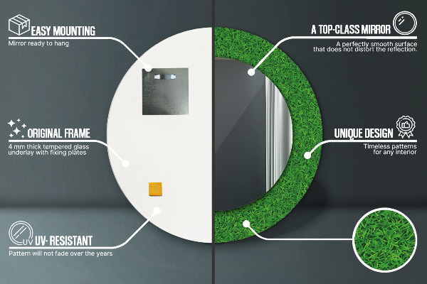 Kerek tükör nyomtatott kerettel zöld fű