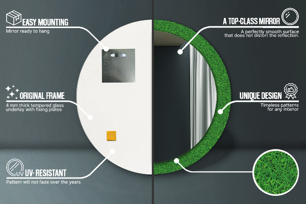 Kerek tükör nyomtatott kerettel zöld fű