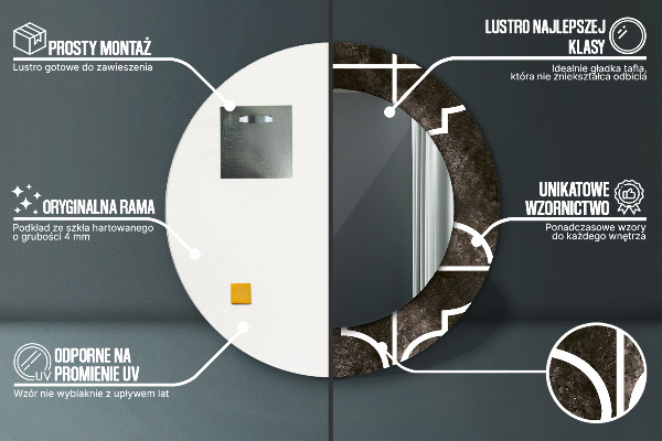 Kerek díszes tükör Antik csempe