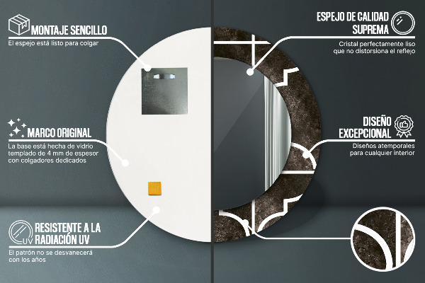 Kerek díszes tükör Antik csempe