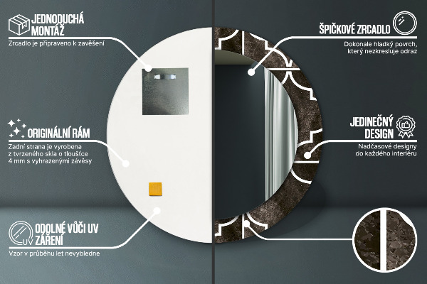 Kerek díszes tükör Antik csempe