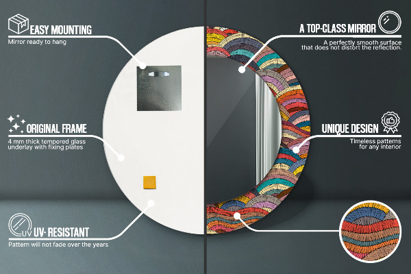 Kerek tükör nyomtatott kerettel Bohém dísz