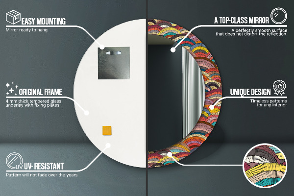 Kerek tükör nyomtatott kerettel Bohém dísz