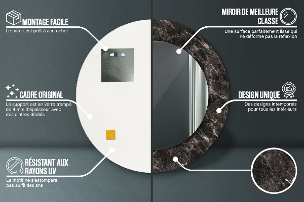 Kerek dísztükör Fekete márvány