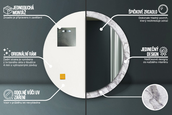 Kerek díszes tükör Fehér márvány
