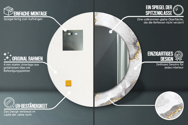 Kerek tükör fali dísz Fehér arany márvány