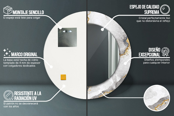 Kerek tükör fali dísz Fehér arany márvány