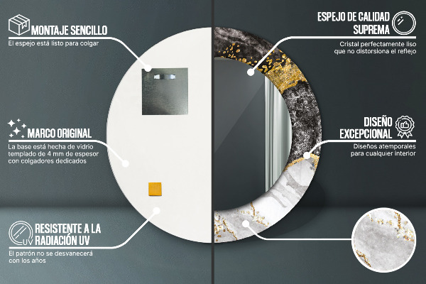 Kerek tükör díszítéssel Márvány és arany