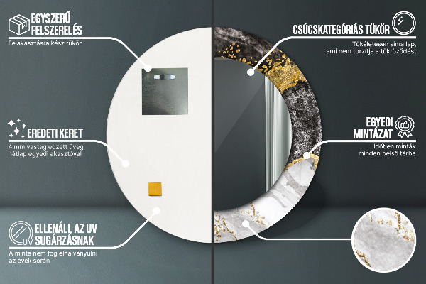 Kerek tükör díszítéssel Márvány és arany