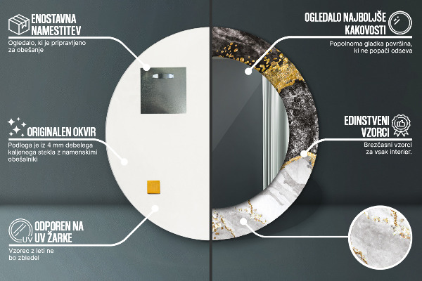 Kerek tükör díszítéssel Márvány és arany