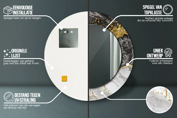 Kerek tükör díszítéssel Márvány és arany